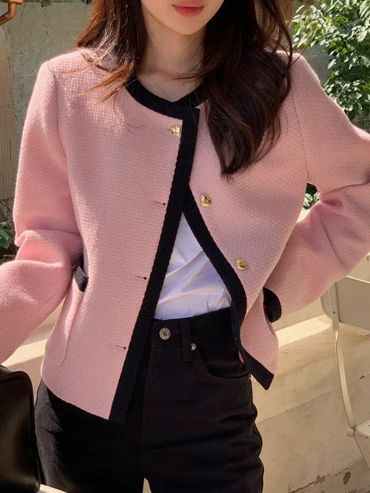 Women\'s Casual Black Outerwear, Korean Chic Female Overcoats, Elegant Single Loose Pink Coats, Spring and Autumn Jackets, 2024