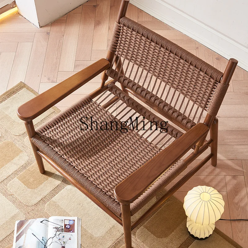 FG Solid Wood Rattan Round Coffee Table Set Black Simple Modern Living Room Home Small Apartment White Ash Side Table