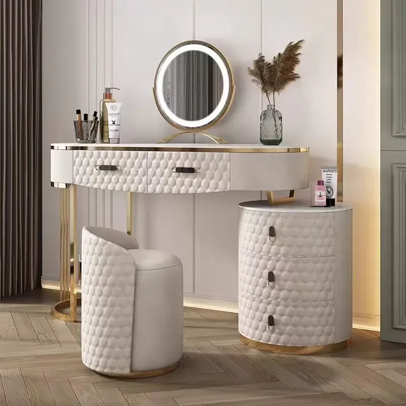 Wholesale Color Bedroom Furniture Dresser Set with Round LED Light Mirror