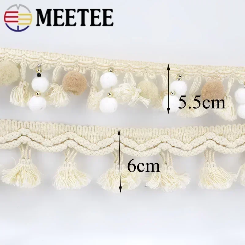 2Yards Meetee Pom Trim Ball Fringe Ribbon Beige White Tassel Lace Knitted Fabric Beaded Handmade Craft Decor Sewing Accessories