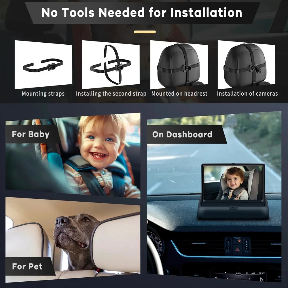 كاميرا سيارة للأطفال 4.3 بوصة HD قابلة للطي شاشة الرؤية الخلفية للسيارة عكس شاشة LCD TFT مع كاميرا الرؤية الخلفية الاحتياطية للرؤية الليلية #5