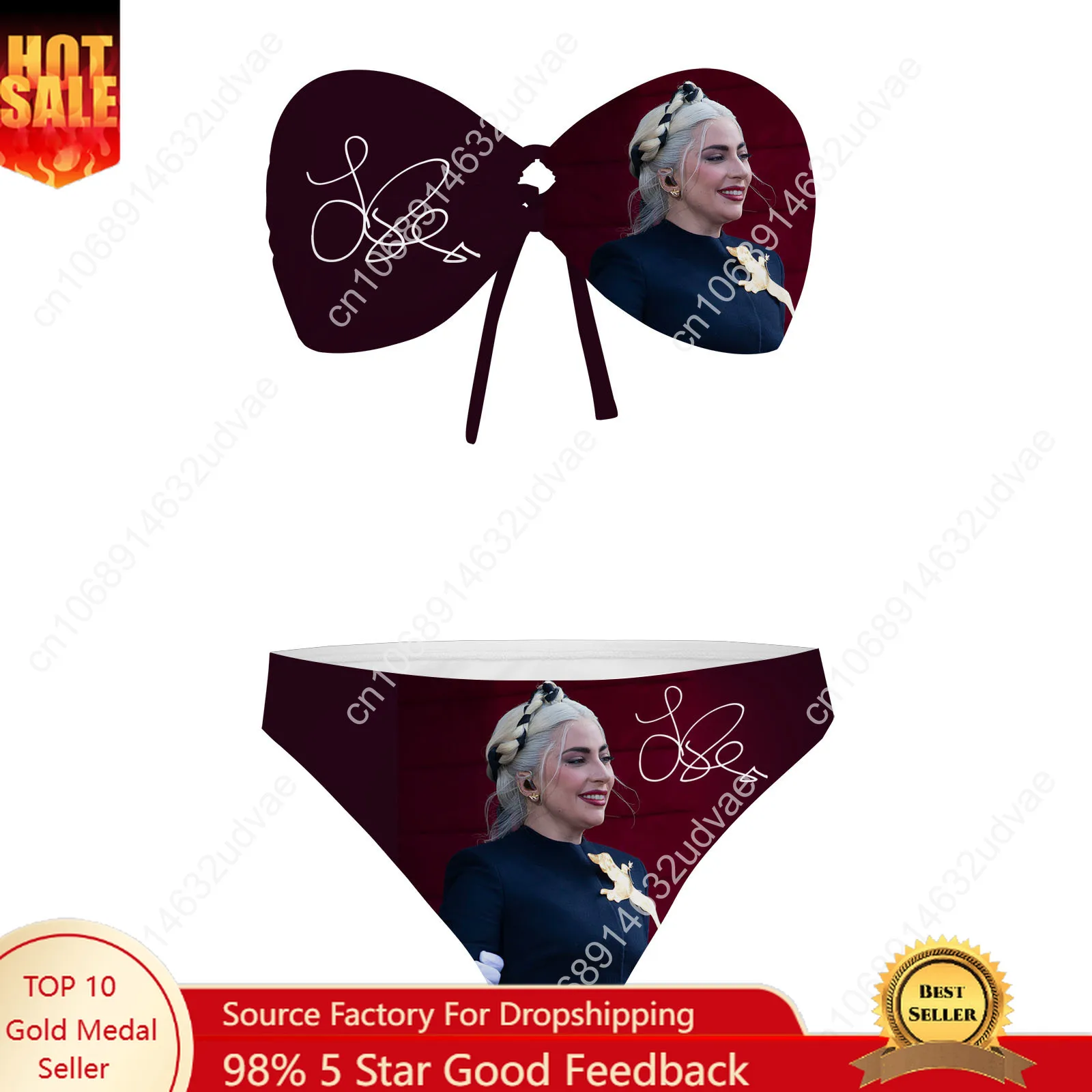 

Lady Gaga Strapless Swimsuit Womens Bathing Suits Personalized Fashion Swimwear Pool Party Sexy Bikini Customize Beachwear