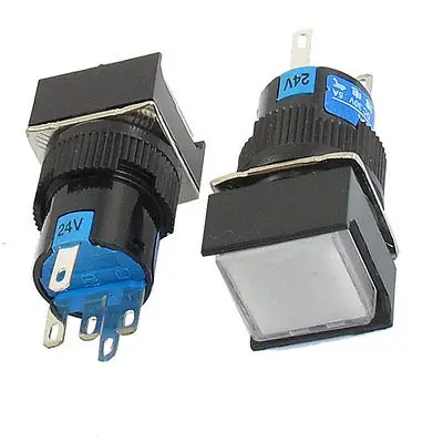 Panel Mount White Sign Square Self-locking Push Button Switch 24V DC Lamp