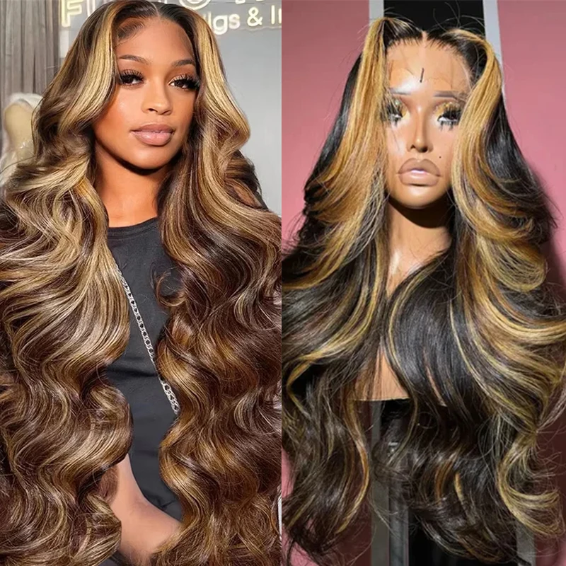

P4/27 Body Wave Highlight 13x4 hd lace front human hair wig Blonde Ombre Pre Plucked Water Wave Colored For Black Women wigs