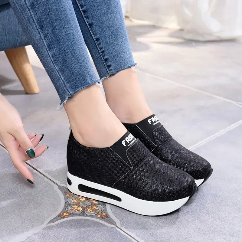 Maogu Ladies Women\'s Spring Autumn Shoes Sneakers for Women Black 2023 Woman Platform Female Flats Bling Causal Slip on Loafers