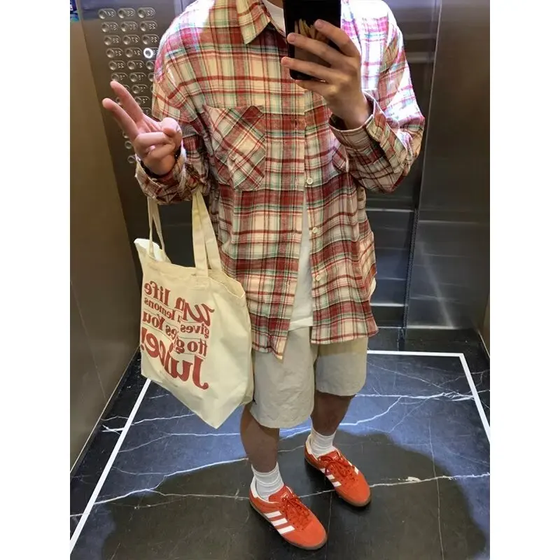 Prendas de abrigo de gama alta para hombre, ropa de abrigo larga a cuadros de otoño de talla grande, informal, para estudiantes, japonés, Hong Kong, Sle, Retro, Haome