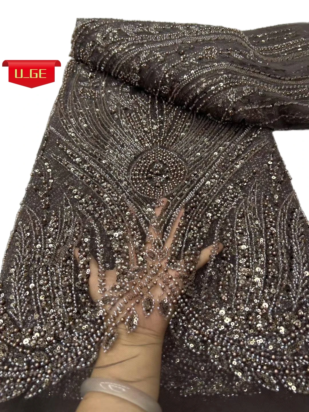

2026Elegant Delicate Embroidered Soft Mesh Lace Fabric with Beads for Wedding Evening Dress Latest Quality U_GE1285
