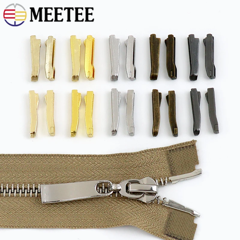 20-100Sets Meetee 3#5#8#10# Metal Zipper Stopper Non-Slip Zip Retainer Bag Coat Zippers Tail Clip Fix Repair Kits DIY Accessory