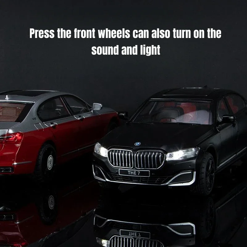 1/24 BMW THE 7 760Li 미니어처 다이캐스트 장난감 자동차 모델, 1:24 풀백 사운드 및 라이트 도어, 열 수 있는 컬렉션, 어린이 선물