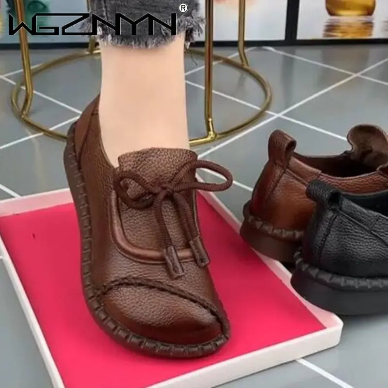 Kobiety Retro Nostalgia Ręcznie robione oryginalne PU skórzane buty damskie Płaskie skórzane miękkie buty damskie Buty dla matek wysokiej jakości