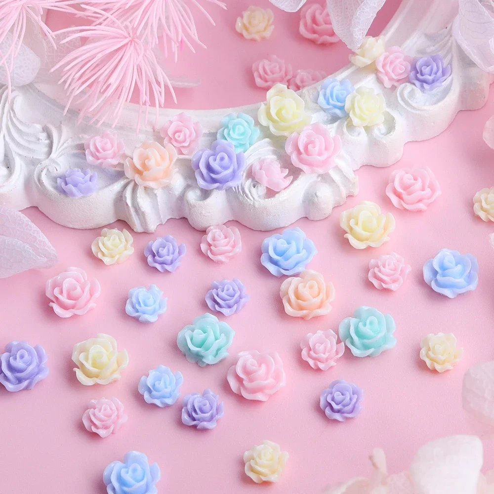 50 stuks kleurrijke roos camelia bloem nagelbedels gemengde grootte decoratie Valentijnsdag nagelbenodigdheden onderdelen