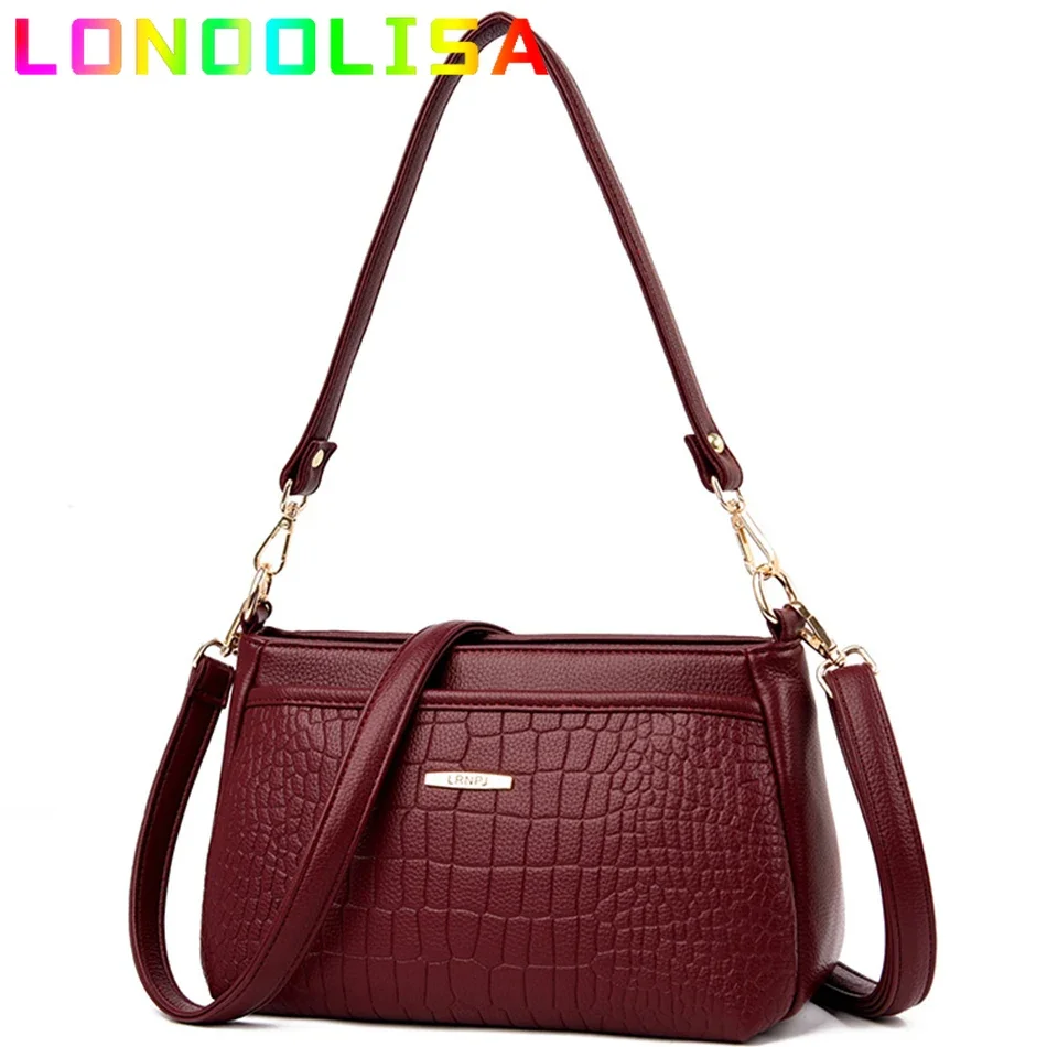 3 Layers Alligator Pattern Handbag for Working Women Leather Shoulder Messenger Female Bag Lady Shopping Mommy Handle Sac Bolso