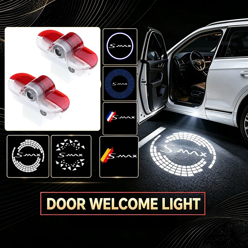 2PCS Car Emblem Door Welcome Lights for Ford S-MAX Logo 2007-2008 Modification Auto LED HD Projector Shadow Lamp Decoration