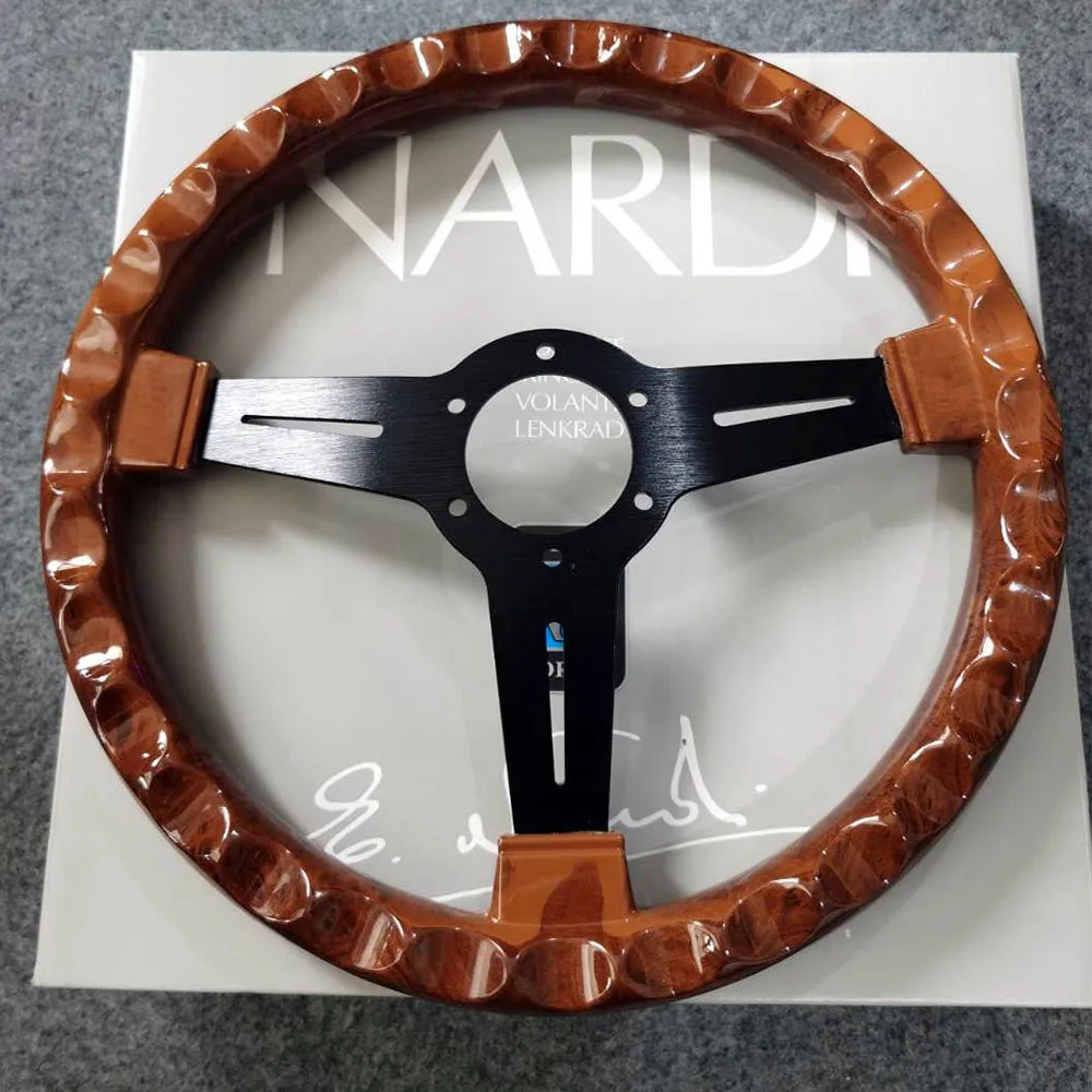 JDM Universal 14inch 350mm Car Nardi Steering Wheel Flat Corn Wood Film Modified Sports Steering Wheel With ND Horn Button