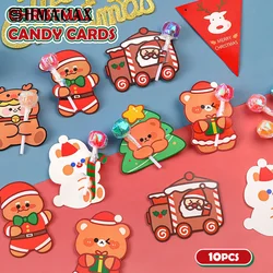 10Pcs Cartoons Lollipop Card Christmas Candy Decorations Packaging Card Cute Xmas Tree Santa Claus Lollipop Holder Gifts