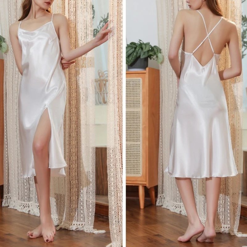 ผู้หญิงซาตินนุ่ม Camisole Elegant SHEER ชุดนอน Nightdress หรูหราน้ําหนักเบา Loungewear All-Season