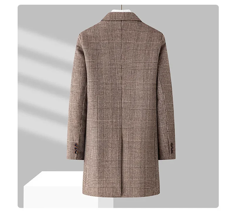 Men's Wool Coat Plaid Oversize Long Fur Coat Spring Autumn High Quality Thickened Two Buttons Men's Fur Coat