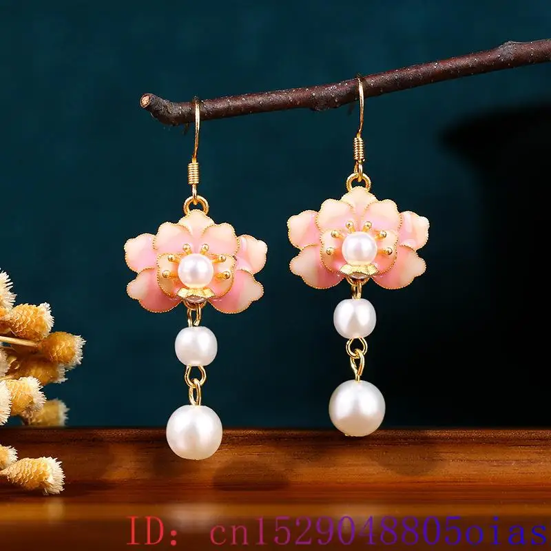 White Real Pearl Earrings Women Gift 18K Gold Plated Fashion Accessories Gemstone Talismans Charm Flower Natural Jewelry Luxury