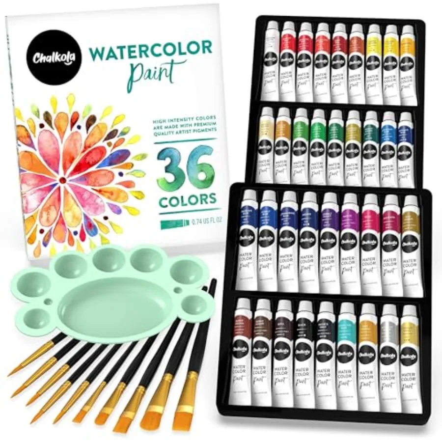 

Watercolor Paint Set for Adults and Professional Artists - 36 Watercolor Tubes Set 12ml, 0.4oz,10 Painting Brushes and 1 Palett