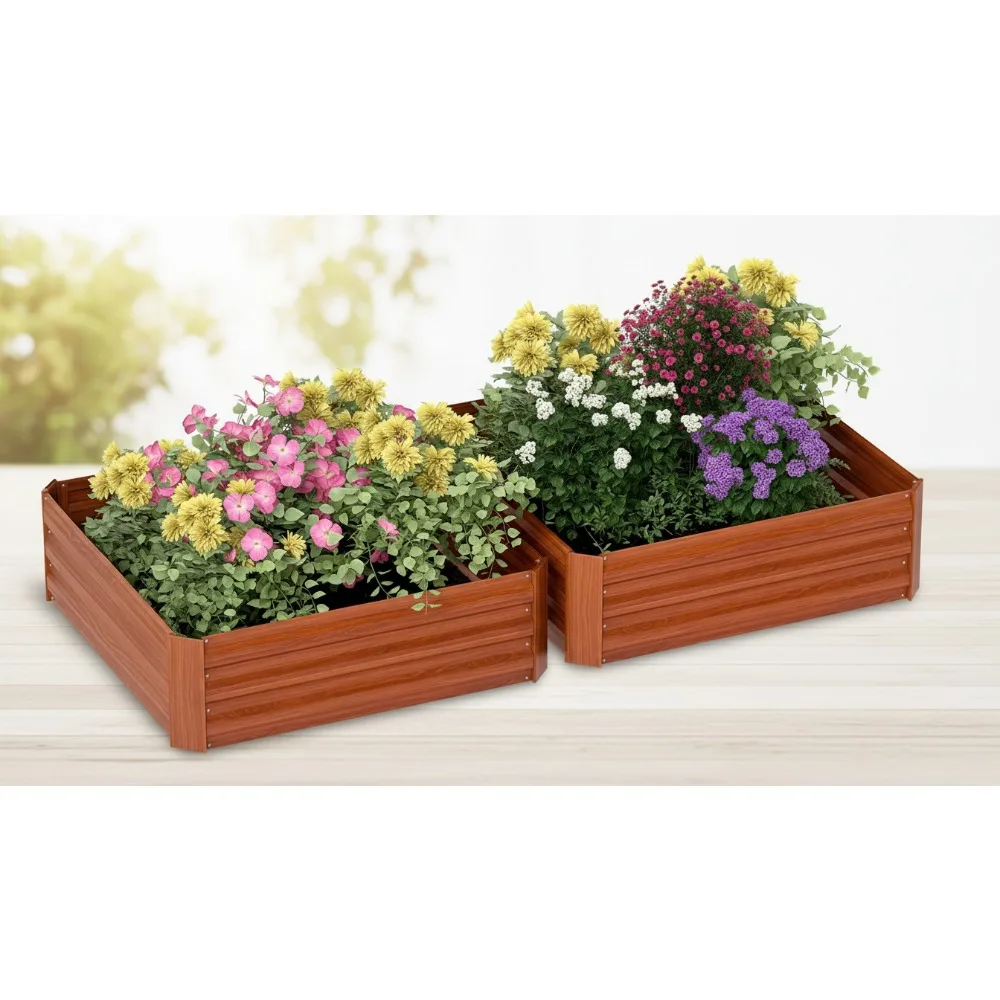 

2-Piece Galvanized Raised Garden Bed, 3.3'x3.3' Metal Planter Box for Vegetables Flowers Herbs, Easy Assembly