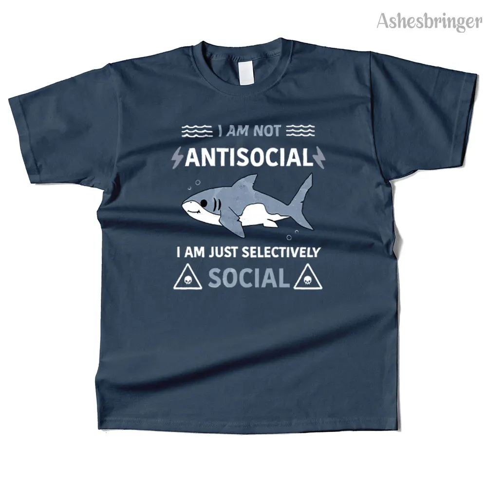 

Mens Cotton Antisocial Shark Graphic Funny T Shirt Street Casual Style Tee for Men and Women