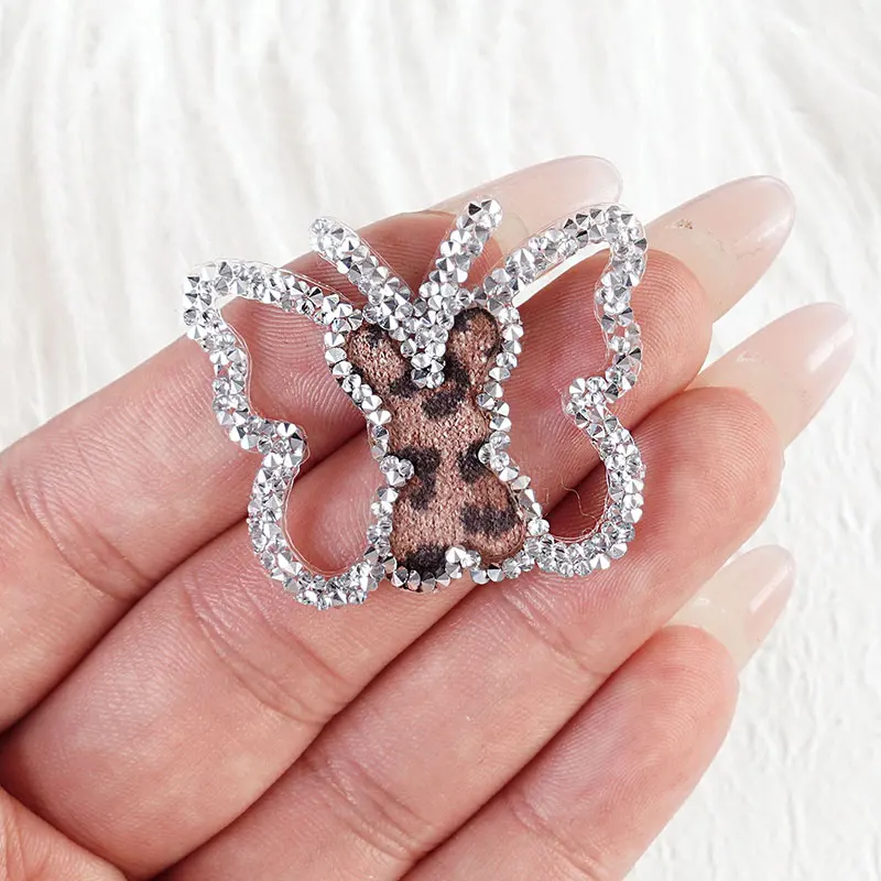 5Pcs Leopard Print Rhinestone Iron-On Patches Heart Butterfly Knot Design for Clothing Jeans Bags Heat Seal Repair Decoration