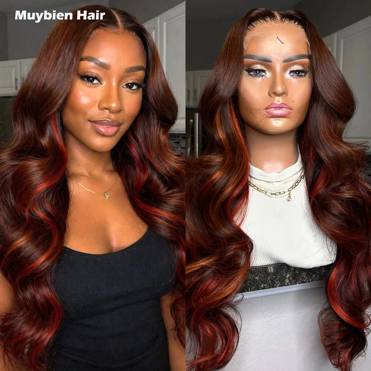 

Ombre Highlight Brown Orange Body Wave Wig 100% Human Hair P4/350 HD Lace Front Wigs for Woman Ready to Wear Glueless Wigs