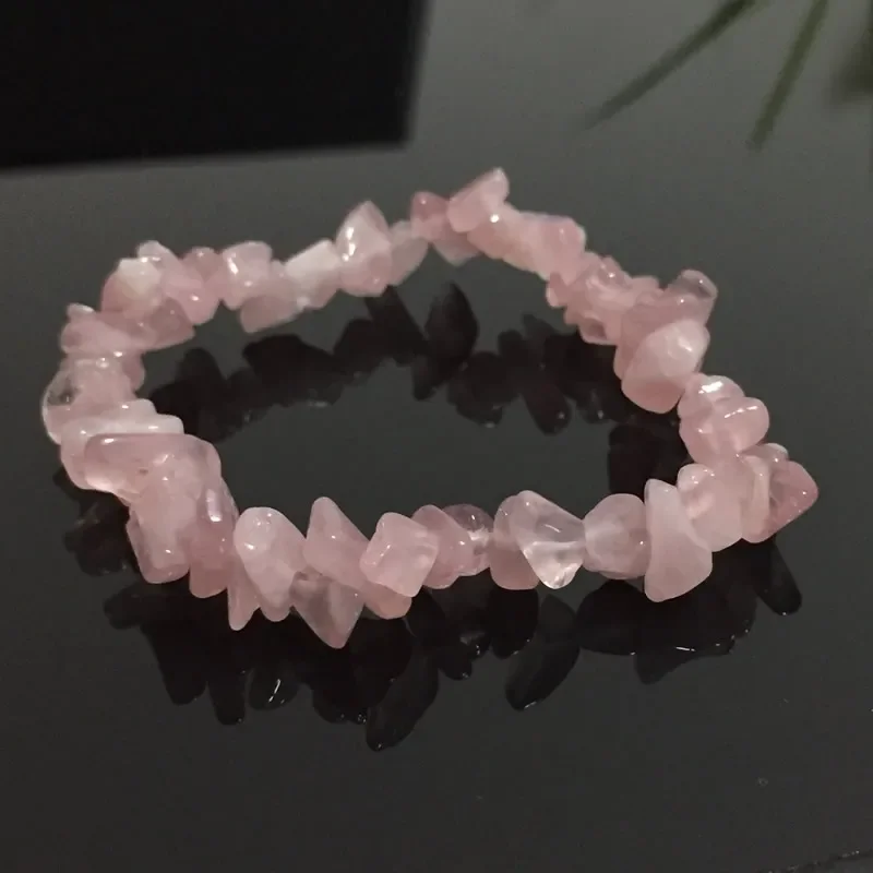 Healing Balance Natural Rose Crystal Chip Stone Bracelets for Women Raw Nuggets Meditation Jewelry Pink Crystal Quartz Bracelets