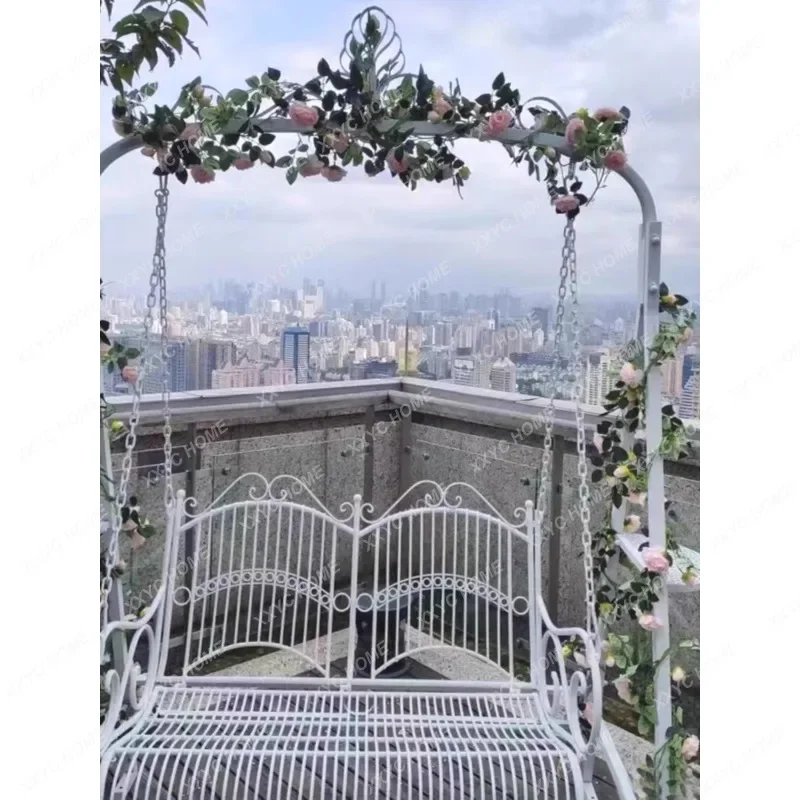 HHInternet Celebrity Courtyard Villa Swing Outdoor Rocking Chair Wrought Iron Balcony Swing Sling Chair Household Leisure