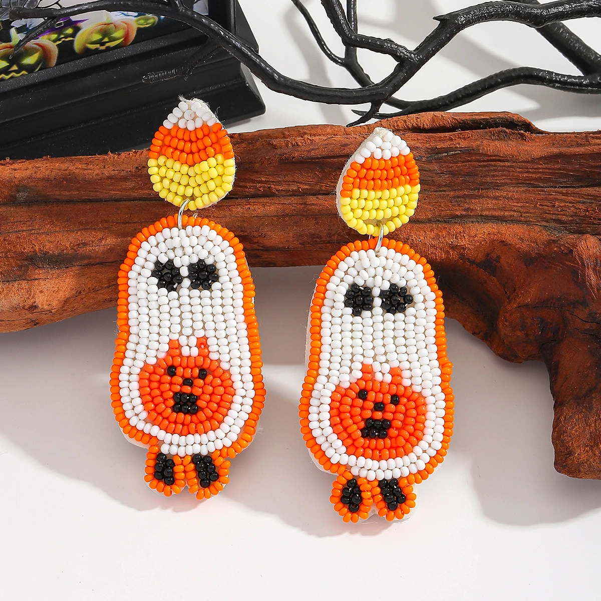 

Trick Or Treat Ghost Earrings Bohemia Handmade Seed Beads Creative Earrings Halloween Party Funny Gift For Girls