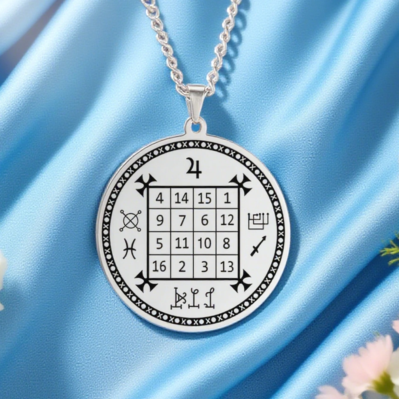 Dawapara Solomon Saturn Jupiter Magic Pendant Square Talisman Pendants Necklace Stainless Steel Occult Jewelry