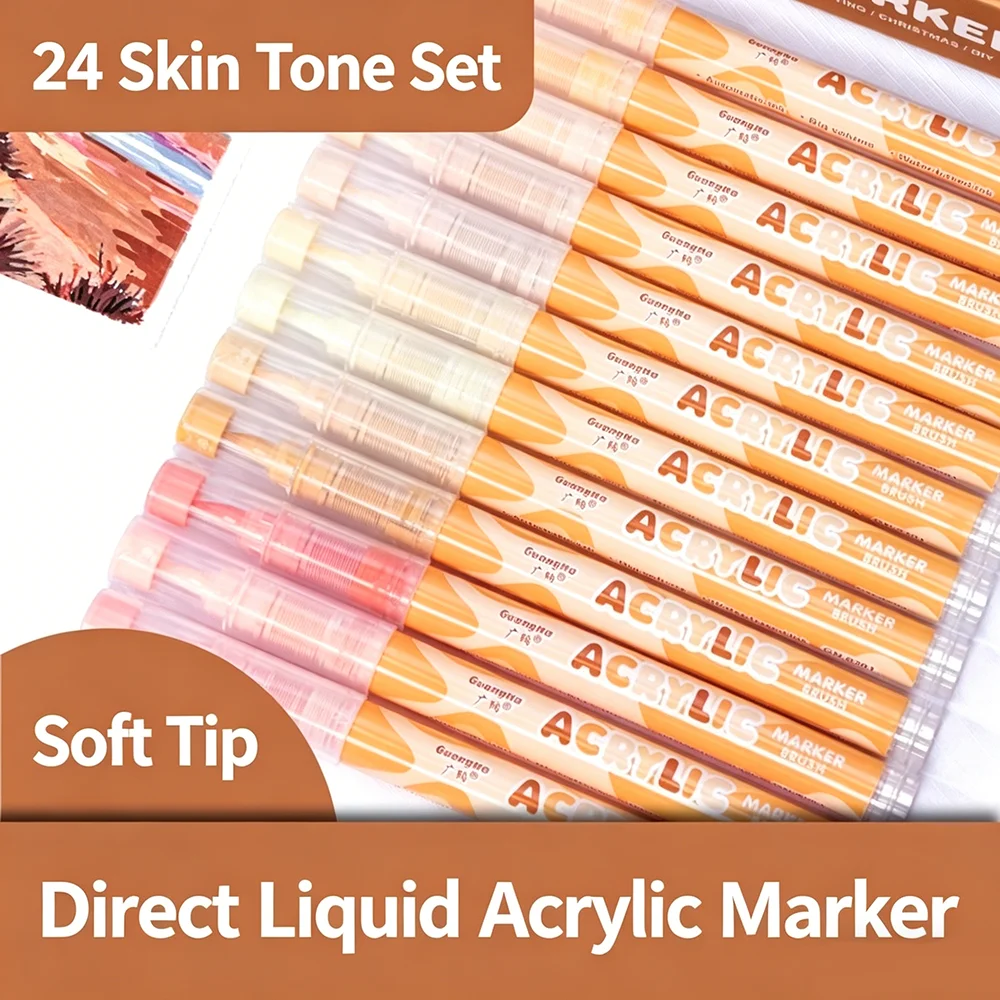 

GN 24/48 Colors Brush Tip Acrylic Paint Markers Set for Rock Painting Canvas Stone DIY Crafts Comic Coloring Art Supplies