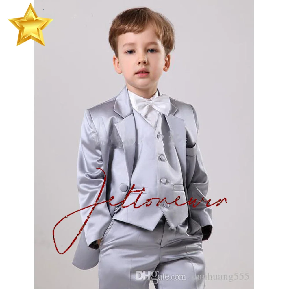 Khaki Satin Boy's 3-piece Suit Set Kids Wedding Tuxedo Formal Jacket Pants Vest 2-16 Years Old Customized Suit