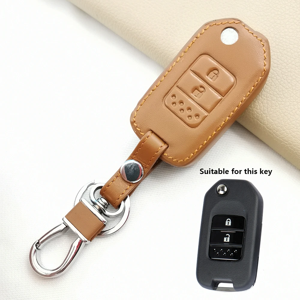 100% Leather Key Chain Cover Case Holder for Honda Accord Civic CRV HRV Pilot Insight Jazz Fit Freed Odyssey Vezel Protect Shell