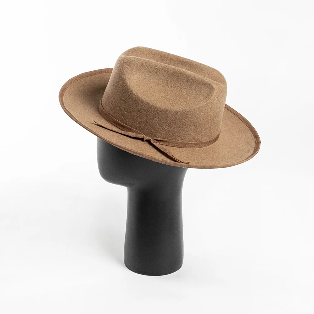 Sombrero Fedora de fieltro de lana 100% ala corta con lazo de cinta