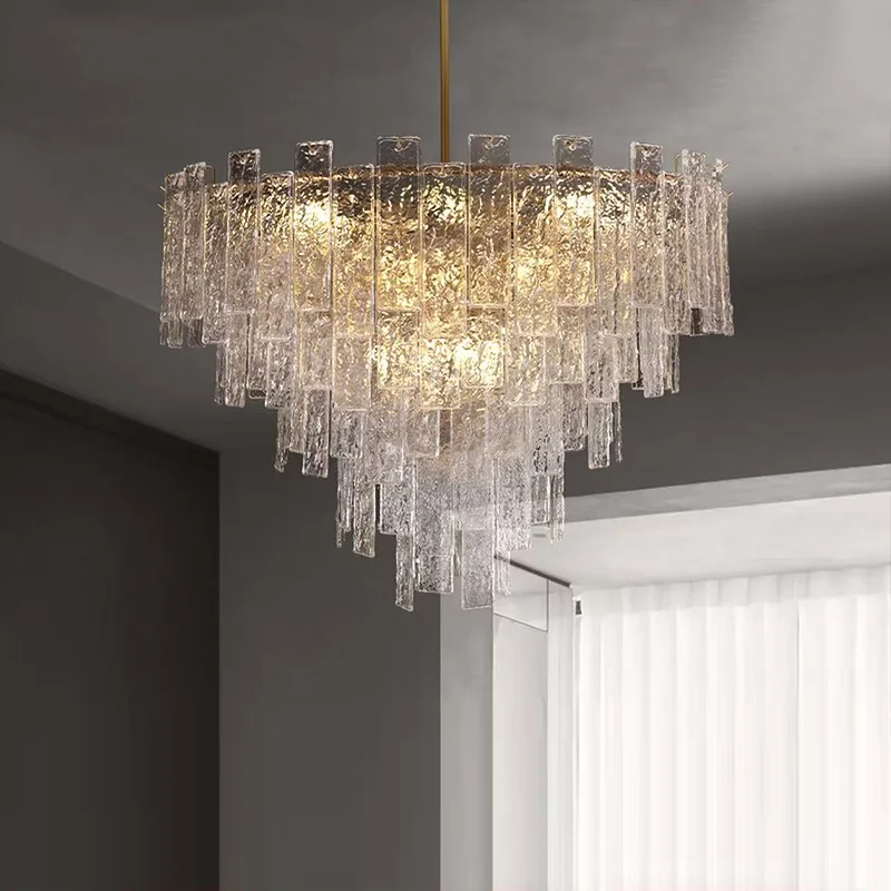 

Nordic Water Wave Glass Lamp Gold Metal Lustre 3 Color Dimmable Lighting for Living Room Dining Room Ceilings