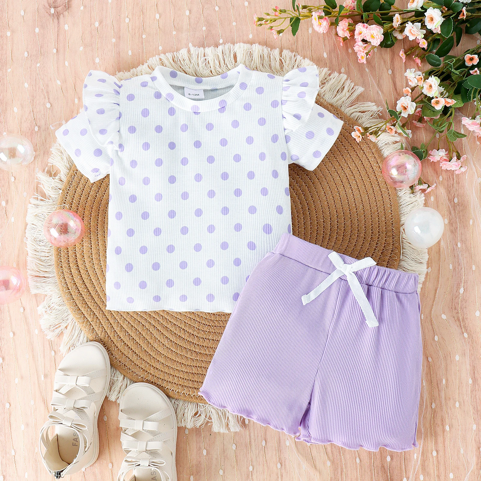 2PCS Summer 0-4 Years Old Trend Fashion Good-Looking Children Universal Comfortable Soft Polka Dot Print Clear Top + Shorts