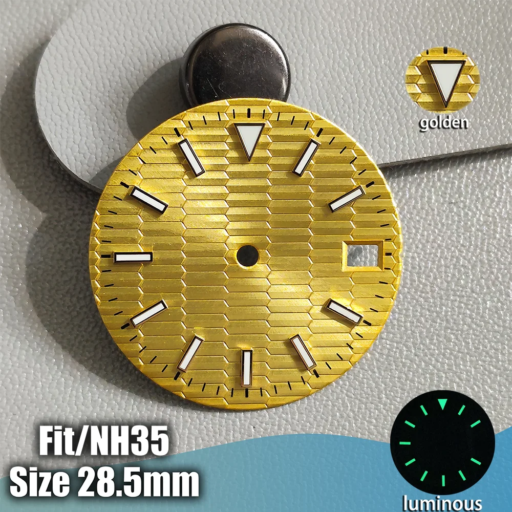 Nh 35 mostradores de relógio 28.5mm de diâmetro datejust dial verde calendário luminoso acessórios de relógio para nh 35 nh36 movimentos logotipo personalizado