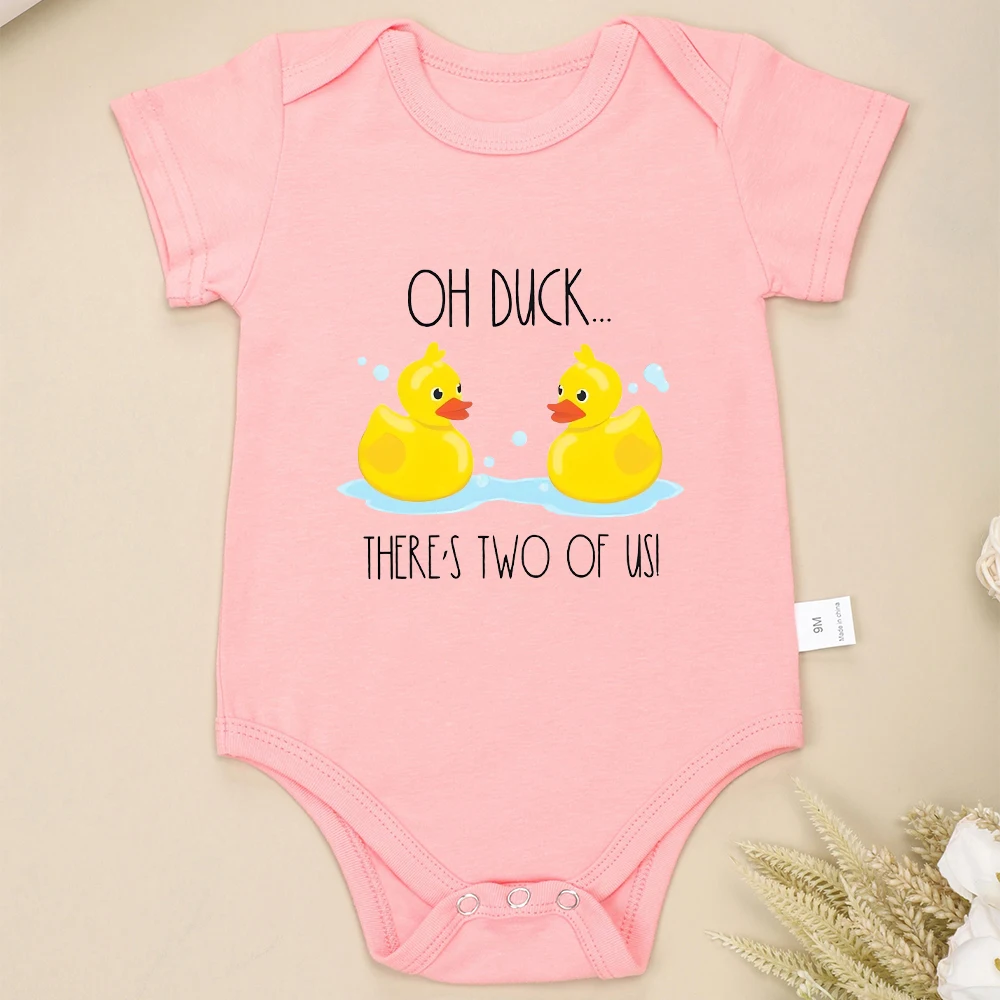 Oh Duck There\'s Two of Us Cute Baby Boy Girl Clothes Twins Newborn Onesie Funny Infant Baptism Outfits 100% Cotton Bodysuits