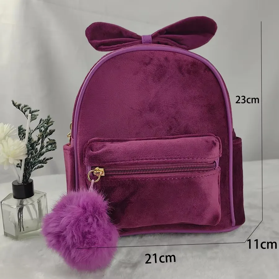 Personalisierter, süßer, modischer Mini-Kinderrucksack, vielseitiger Samtrucksack, Fliege-Reiserucksack für kleine Mädchen