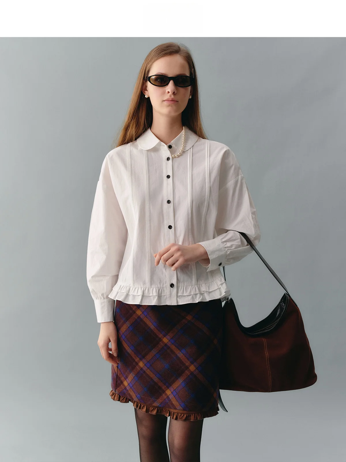 

Fano Vintage Doll Collar Lace Hem White Long Sve Women's irt Inner Wear Top Skin Friendly Breathable Pure Cotton Casual ...