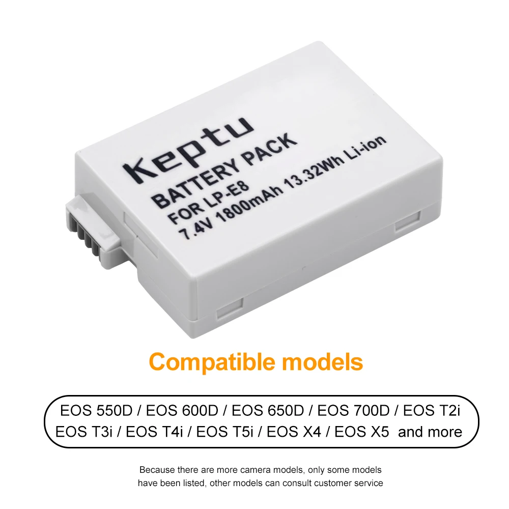 KEPTU-Batería de 1800mah LP-E8 LP E8 LPE8, cargador LCD para Canon EOS 550D 600D 650D 700D Rebel T2i T3i T4i T5i Kiss X4 X5 X6i