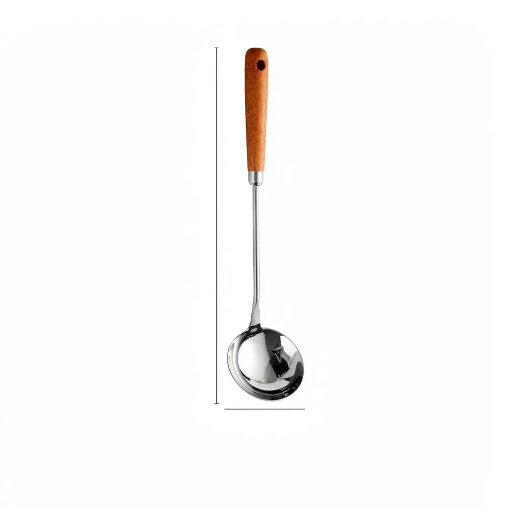 Small Cooking Tools 304 Stainless Steel Sapele Handle Anti Scald Soup Spoon Kitchen Hot Pot Skimmer Mini Spatula