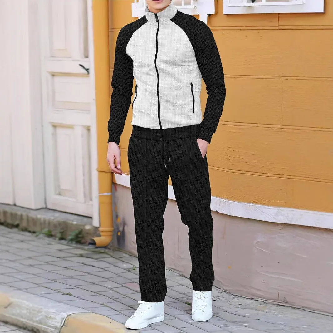 2025 cross-border new fashion color contrast with shoulder sleeve high-neck jacket + casual pants suit