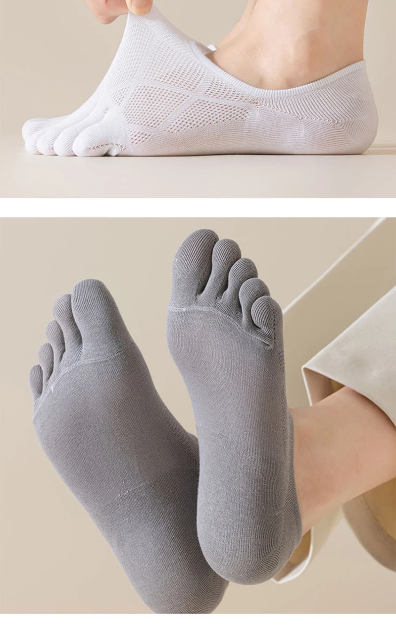 6 Paar Herren-Socken mit fünf Fingern, dünnes Netzgewebe, atmungsaktiv, unsichtbare Socken, antibakteriell, desodorierend, rutschfest, niedrig geschnittene Socken für den Sommer – Detail 6