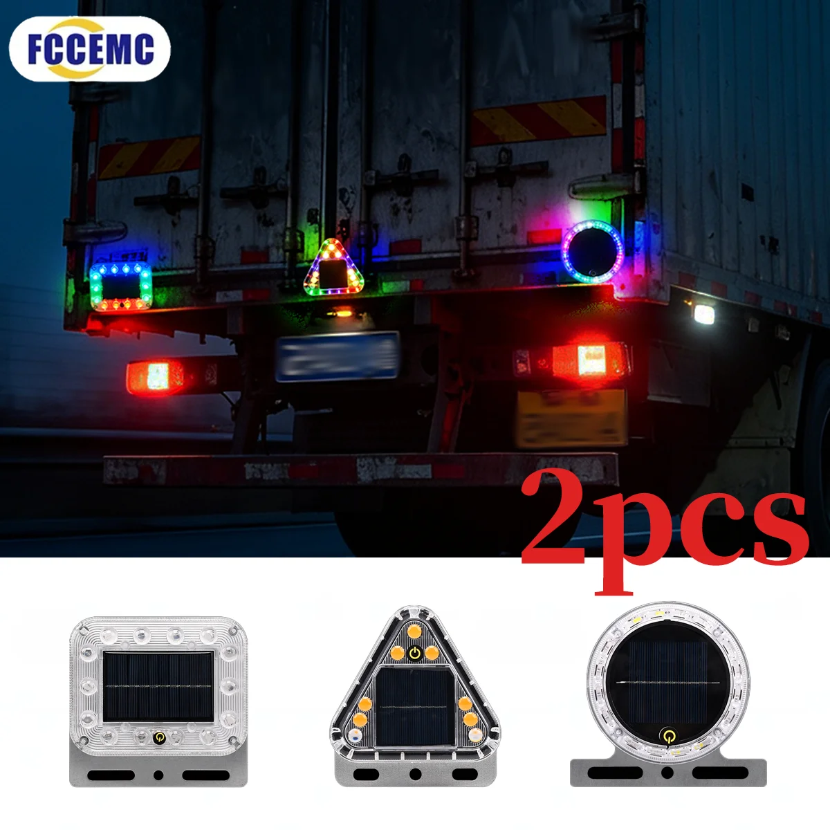 2pcs Solar LED Strobe Warning Light With Bracket Rear Collision Night Flashing Parking Safety Lamp For Truck Car Motorcycle