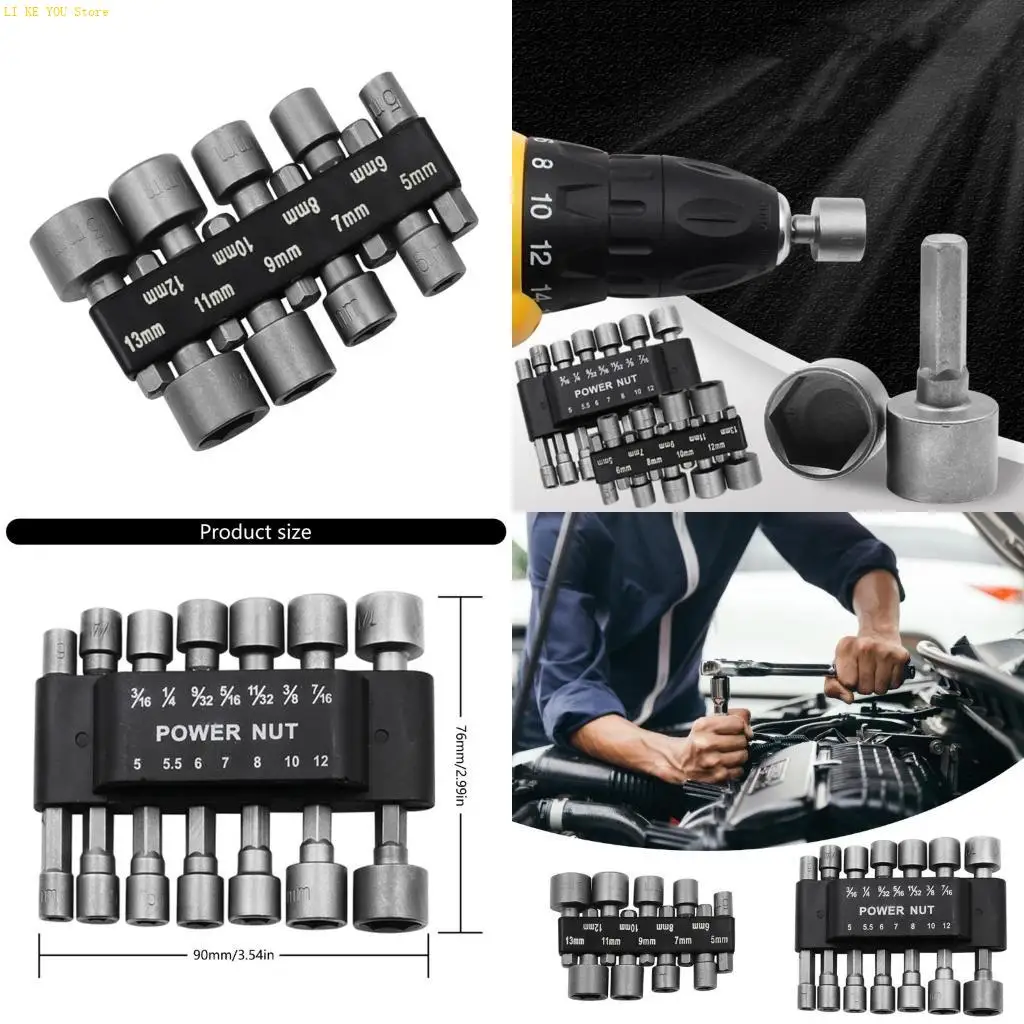 W3JE 9/14Pcs Socket Sleeves Adapter Hexagonal Connectors Socket for Head Outer Electric Wrench Extension Rod Driver Bit