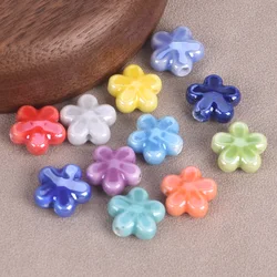 Cuentas sueltas de porcelana de cerámica brillante con forma de flor de estrella, accesorios para pendientes DIY, fabricación de joyas, 12mm, 10 piezas