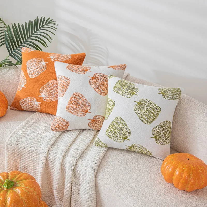 Halloween Chenille Pumpkin Pillow Cover Modern Minimalist Cream Decorative Cushion Case Sofa Bed Headboard Home Living Room