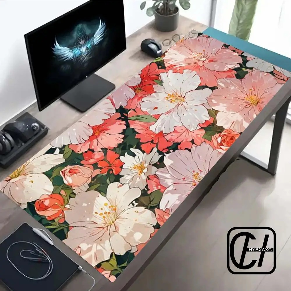 

Gaming Green Plant Flower Aesthetics Computer Mouse pad XXL Playmat Natural Rubber HD Office Carpet Computer Abstract Flower Pad